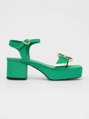 Sandale cu toc din piele cu toc înalt Love Moschino - verde