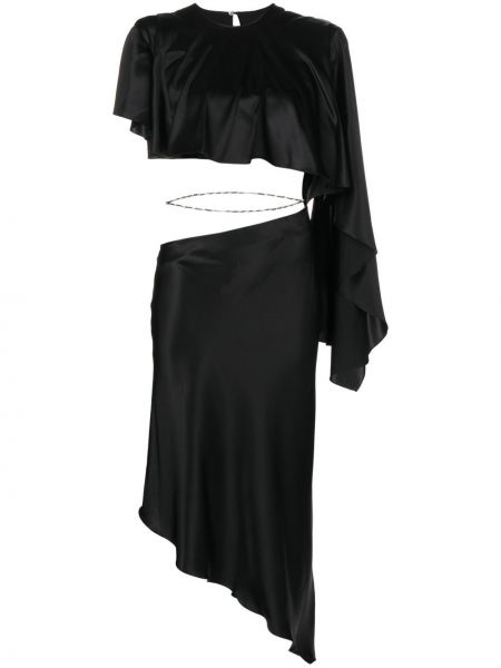 Asimetrična svilena koktejl obleka Materiel črna