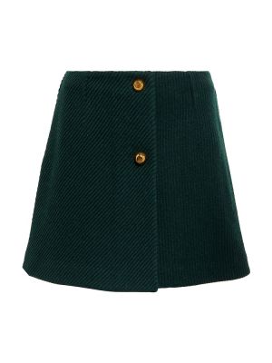 Mini spódniczka z wysoką talią wełniana Ferragamo zielona