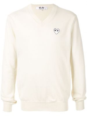 Пуловер с v-образно деколте Comme Des Garçons Play бяло