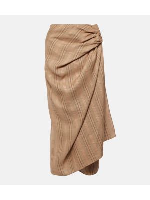 Drapované lněné kožená sukně Loro Piana béžové