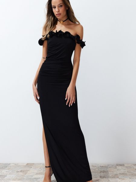 Плетена прилепнала вечерна рокля Trendyol черно