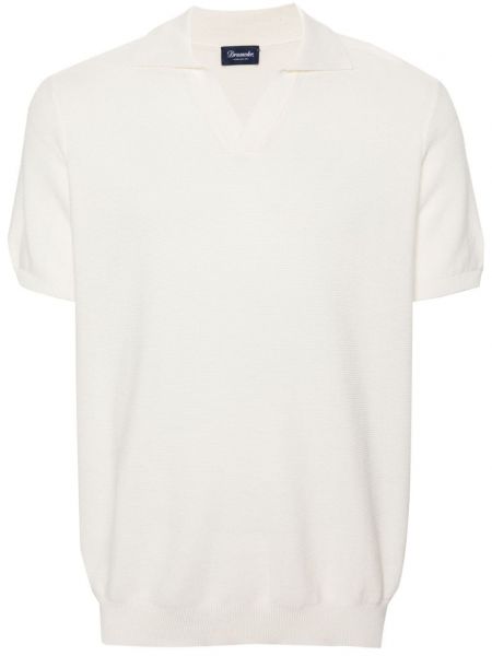 Памучна поло тениска с v-образно деколте Drumohr бяло