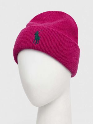 Dzianinowa czapka wełniana Polo Ralph Lauren różowa
