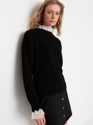 Dzianinowy sweter tiulowy Trendyol czarny