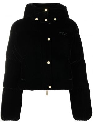 Černá sametová péřová bunda s kapucí Elisabetta Franchi