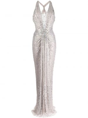 Sukienka wieczorowa z kryształkami Jenny Packham srebrna