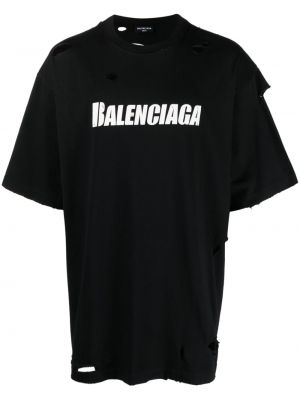 Kokvilnas saplēsti t-krekls ar apdruku Balenciaga Pre-owned