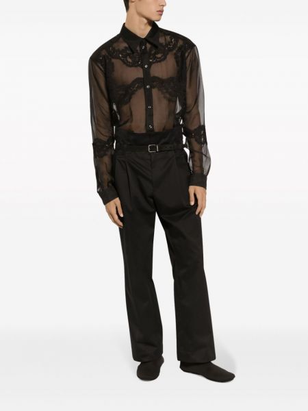 Plisseeritud puuvillased sirged püksid Dolce & Gabbana must