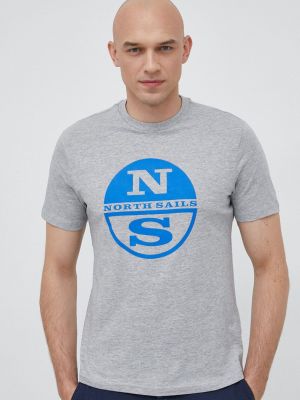 Памучна тениска с дълъг ръкав с принт North Sails сиво