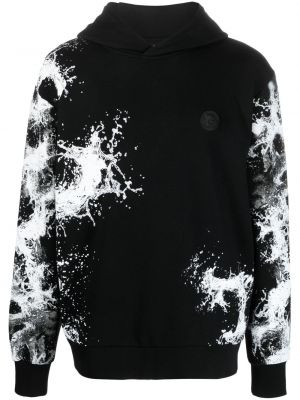 Pamučna hoodie s kapuljačom s printom Plein Sport crna