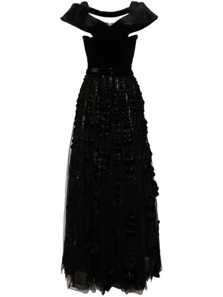 Aksamitna prosta sukienka z koralikami Saiid Kobeisy czarna