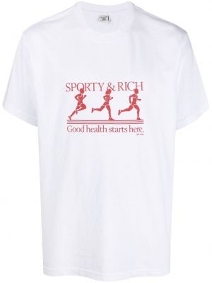 Raštuotas medvilninis marškinėliai Sporty & Rich balta