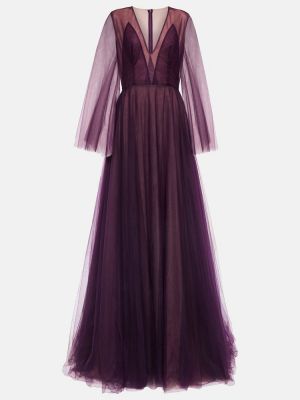 Tylové dlouhé šaty Costarellos fialové