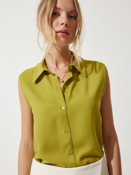 Viskózová košeľa bez rukávov Happiness İstanbul zelená