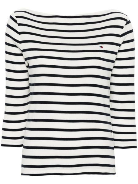 Stribet broderet t-shirt Tommy Hilfiger hvid