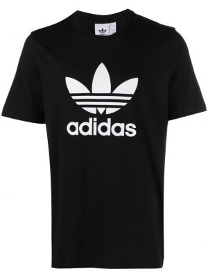 Тениска с принт бродирана с кръгло деколте Adidas черно