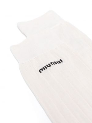 Hedvábné ponožky s výšivkou Miu Miu bílé