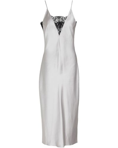 Кружевное шелковое ажурное платье миди Fleur Du Mal, серебряное