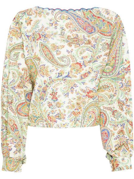 Bluzka bawełniana z nadrukiem z wzorem paisley Etro zielona