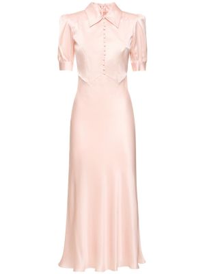 Svilena satenska mini obleka s kratkimi rokavi Alessandra Rich roza