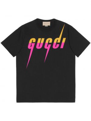 Памучна тениска с принт Gucci черно