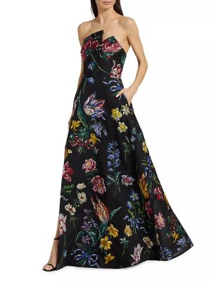 Асимметричное платье в цветочек с принтом Marchesa Notte черное