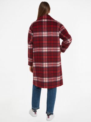 Kostkovaný vlněný zimní kabát Tommy Hilfiger červený