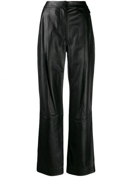 Klasické kožené rovné kalhoty s vysokým pasem 3.1 Phillip Lim - černá