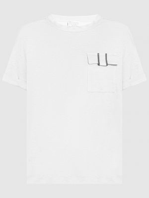 Серая шелковая льняная футболка Brunello Cucinelli