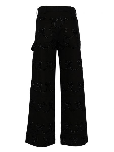 Spodnie bawełniane relaxed fit z kryształkami Simone Rocha czarne