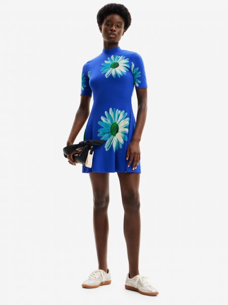 Obleka s cvetličnim vzorcem Desigual modra