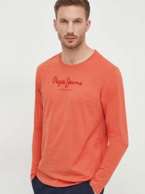 Koszulka bawełniana z nadrukiem Pepe Jeans pomarańczowa