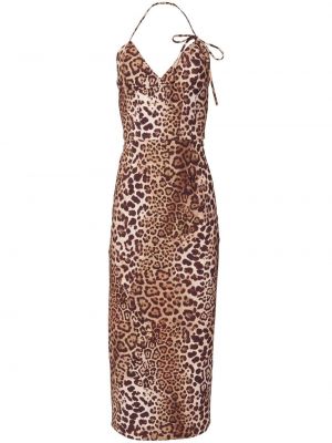 Robe de soirée à imprimé à imprimé léopard Carolina Herrera marron