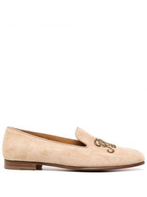 Pantofi loafer cu broderie din piele Ralph Lauren Collection maro