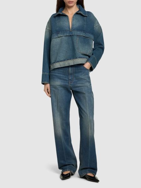 Oversized bavlněná džínová košile Victoria Beckham modrá