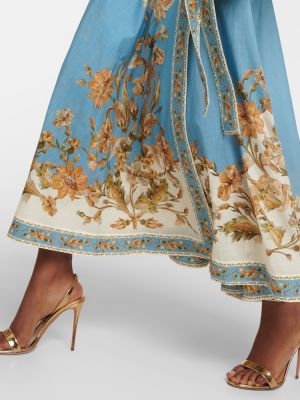 Sukienka midi bawełniana w kwiatki Zimmermann niebieska