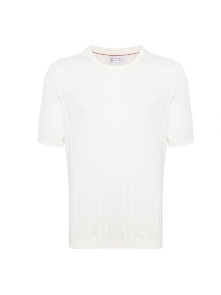 Dzianinowa koszulka bawełniana Brunello Cucinelli biała