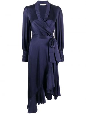 Asimetrična svilena midi obleka Zimmermann modra