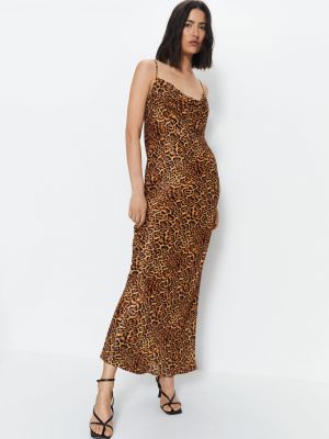 Леопардовый платье в бельевом стиле с капюшоном с принтом Warehouse коричневый