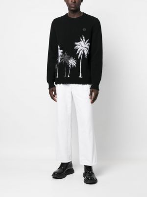 Žakárový vlněný pulovr Philipp Plein černý