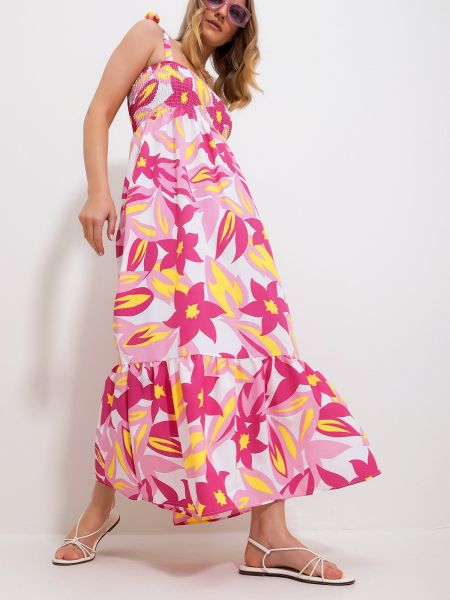 Φλοράλ φόρεμα από λυγαριά Trend Alaçatı Stili