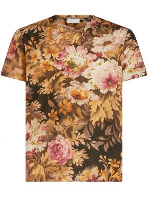Памучна тениска на цветя с принт Etro кафяво