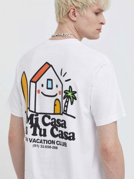 Koszulka bawełniana z nadrukiem On Vacation biała