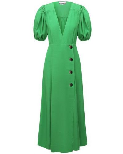 Платье из вискозы Ganni, зеленое