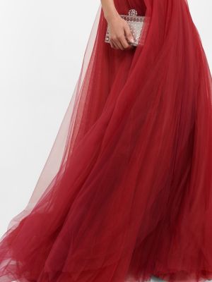 Sukienka długa z dekoltem w serek tiulowa Costarellos czerwona