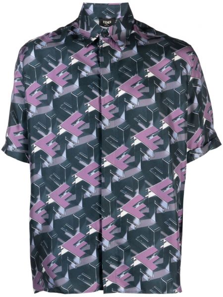 Копринена риза с принт Fendi виолетово