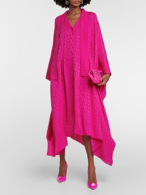 Vestido midi de seda de tejido jacquard de crepé Valentino rosa