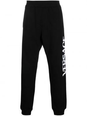 Spodnie sportowe slim fit z nadrukiem Versace czarne