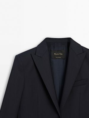 Шерстяной костюмный пиджак Massimo Dutti синий